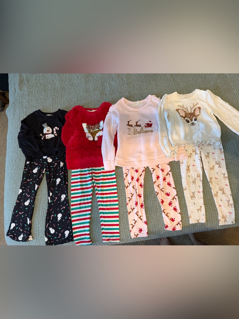 btween Holiday Kids Pajama Sets - size 5 Black, Red, Green, Pink, Cream